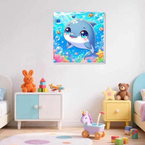 XTCIXAL Paint by Numbers Kit for Kids with Frame, Dolphin, 8X8 inch