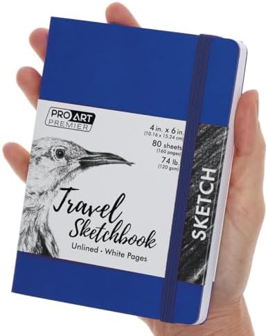 Pro Art Premier Sketch Book Travel 6"x 4" White 74lb Royal Blue 80 Sheets, Sketch Book, Sketchbook, Drawing Pad, Pad, Drawing Paper, Art Book, Paper, Sketchbook for