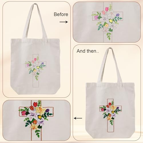 Louise Maelys Cross Floral Embroidery Kit for Beginners Canvas Tote Bag