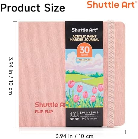 Shuttle Art Acrylic Paint Marker Journal - 30 Sheets 3.94x3.94 Watercolor Journal with 140LB (300 GSM) Watercolor Paper for Acrylic Markers & Watercolor
