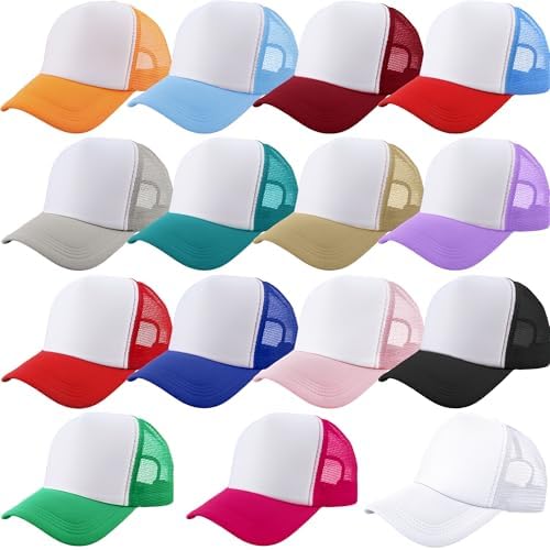 15 Pack Kids DIY Trucker Hats Bulk Summer Mesh Baseball Cap Blank Sublimation Trucker Cap for Child Summer
