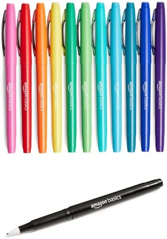 Amazon Basics Felt Tip Marker Pens, Assorted Colors, for Art Projects, Writing, Drawing, and Journaling, 12-Pack