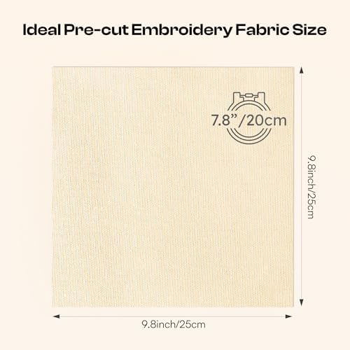 12 PCS Embroidery Fabric for Needlework Garment Craft, Pre-Cut Beige Embroidery Cloth, Natural Cotton Embroidery Cloth Fabric Squares (9.8 × 9.8 Inch)