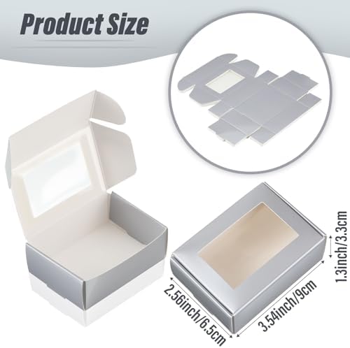 Zonon 30 Pcs Soap Boxes for Homemade Packaging, Mini Kraft Boxes with Window for Bakery Candy Soap Making Gift Packaging, 3.7x2.6x1.4 Inch (Silver)