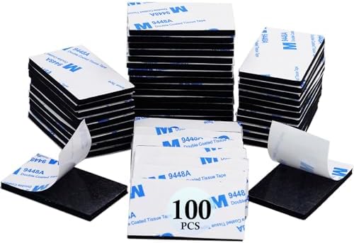 100 Pcs Double Sided Adhesive Pads,Heavy Duty Mounting Tape, 3mm Thickness Pre-Cut Foam Tape,Super-Sticky Black Strong Pads Rectangle Shape Waterproof for Walls Picture, Car, Home, Office