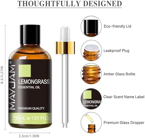 MAYJAM Lemongrass Essential Oil for Diffuser Soap Candle Making, 1.01fl.oz