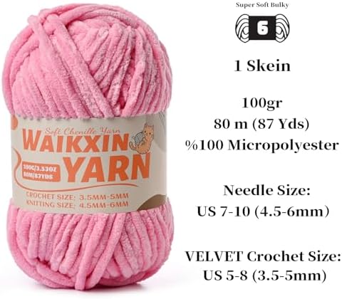 （3 Deep Pink） 3 Pack Super Soft Fuzzy Chenille Chunky Yarn for Crocheting, 300g (261yds) Velvet Fluffy Amigurumi Yarn for Hand Knitting Baby Blankets Weaving Craft
