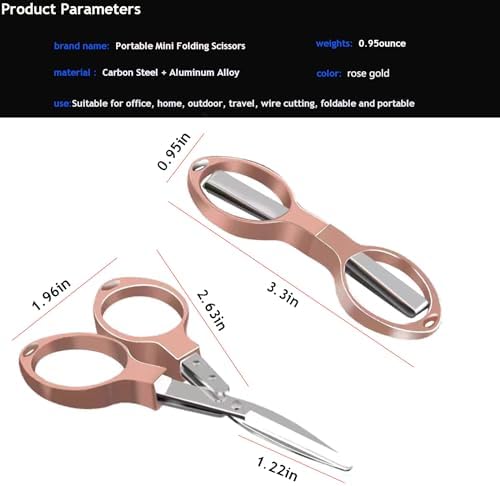 YVAOG Mini Folding Scissors, Safe Portable Safe Portable Travel Mini Scissors, Stainless Steel Retractable Small Scissors for Home Office, 2 Piece Set (rose gold)