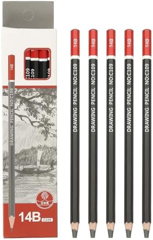 PATIKIL 14B Drawing Pencils for Sketching, 12PCS Sketch Pencils for Drawing Art Pencils Graphite Wood Pre-sharpened for Drawing Sketching Artists, 14B Pencils Black Red Rod