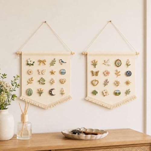 Klmnop 5 Pcs Blank Canvas Banners with Tassels, Enamel Pin Display Banner Wall Hanging, Sublimation blank Banner for Pin Brooch Earrings Jewelry Craft Decor, Beige