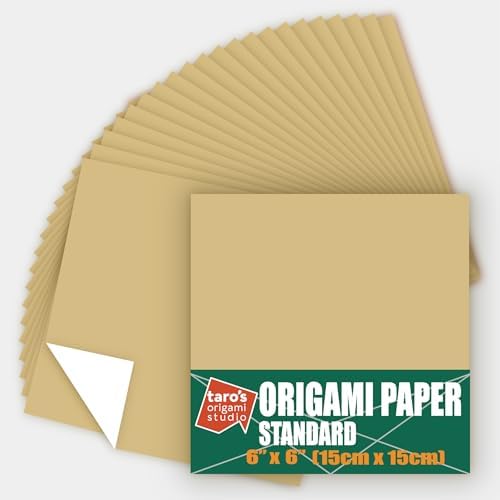 [Taro's Origami Studio] Standard 6 Inch One Sided Single Color (Ivory) 50 Sheets (All Same Color) Square Easy Fold Premium Japanese Paper for Beginner (Made in Japan)