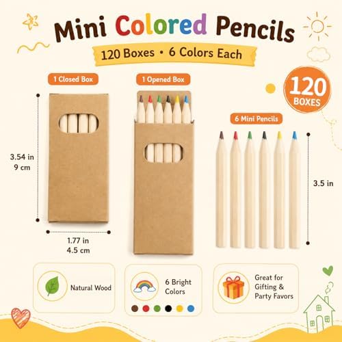 gisgfim 120 Packs Mini Colored Pencils Bulk for Kids 3.5'' Short Colored Pencil in Box Pre-sharpened Drawing Pencil 6 Color Mini Pencils for Student Teacher Classroom Easter Gift Painting Party Favor