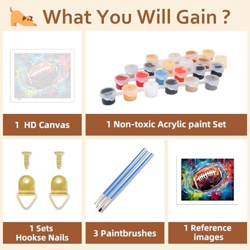 Reivworl Football Paint by Numbers Kit for Adults Beginner, 20" Wx16 L Football Paint by Number for Adult, Acrylic Painting Kits with Canvas for Gifts and Wall Decor