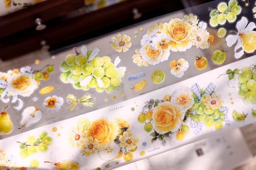 XiaoBaiJia Green Grape Vine, Pre-Cut Clear PET Tape, Washi Stickers,2.36" x5.47 YD for Journal Stickers Journaling Planner Scrapbooking Junk Journal Stickers Craft Supplies