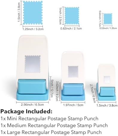 3Pcs Stamp Punch, Rectangle Postage Stamp Shape Punch, 1.5X1.25inch, 1X0.8inch, 0.66X0.53 inch Stamp Puncher, Lever Craft Hole Cutter Paper Punches for Crafting DIY Scrapbooking Card Making Journaling