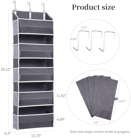 Hanging Yarn Storage Organizer with 5 Yarn Balls Pockets & 10 Mesh Pockets
