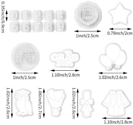 Graduation Polymer Clay Cutters & Stamps Set - 19pcs 0-9 Numbers, GARD/2026 Seals, Owl, Cap, Gown, Balloon for DIY Earring Jewelry, Soft Clay Crafts & Class Party Supplies