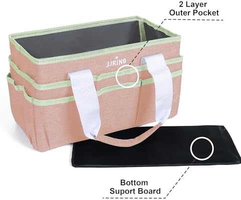 JJRING Craft Organizer Tote Bag Art Storage Caddy Bluish Beige | With Multiple Pockets For Sewing, Scrapbooking, School, Medical, And Office Supplies