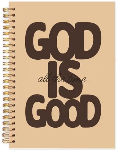 Yhtrg God Is Good Christian Spiral Hardcover Notebook, Tan Chocolate Brown Inspirational Writing Journal, Minimalist Neutral Religious Faith Prayer Notebook for Bible Study Daily Journaling, 5.5x8.3