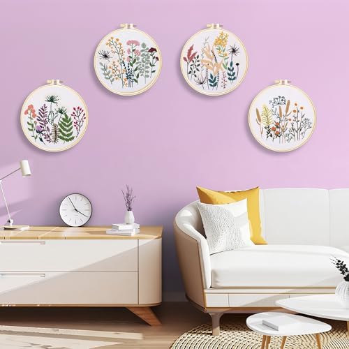 Huacan Embroidery Kit for Adults Beginners with 4 Hoops & Gift Box