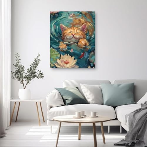 VeGuude Diamond Art Kits for Adults, Full Drill Van Cute Cat Diamond Painting Kits for Beginners, DIY Full Rhinestone 5D Diamond dots (Gemstone Craft), Home Wall Decoration (12x16 inch)