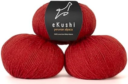 100% Baby Alpaca Yarn for Knitting & Crocheting - Set of 3 Skeins of Premium Yarn DK - Lightweight, Hypoallergenic & Thermal Peru Made - Ideal for Delicate Projects (RE178 - Crimson Red)