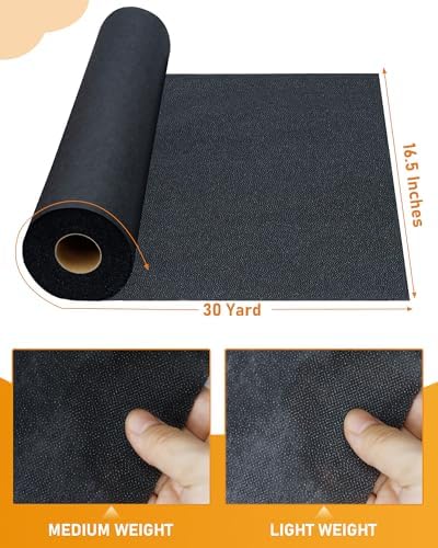 PLANTIONAL Medium Weight Black Iron-On Non-Woven Fusible Interfacing: 16.5" x 30yds Medium Weight Non-Woven Interfacing Iron On Polyester Single-Sided Interfacing for DIY Crafts Supplies