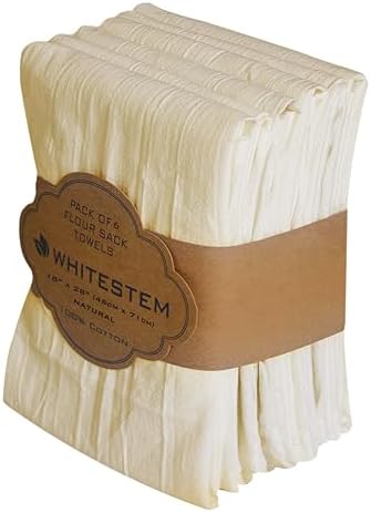 Flour Sack Towels | Tea Towel for Crafts | Kitchen | Dish | Cotton Blank Towel for Embroidery | Baking Bread Proofing Linen Cover | Thick Absorbent Quick Dry | 6 Pack 18"x28" Natural