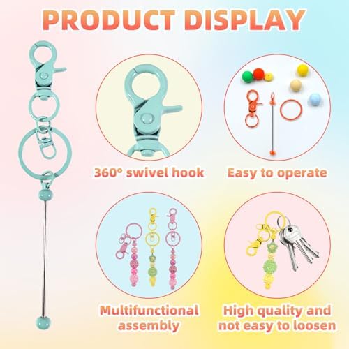 48 Pcs Beadable Keychains Bars bulk - 24 Candy DIY Metal Beaded Keychain Making Kit + 24 Bags Included, Bead Keychain Supplies,Blank Key Chain, Perfect for Women, Men, Mother's Day, Birthday Gift
