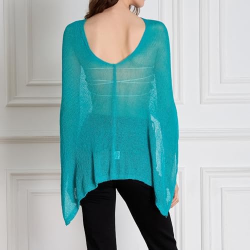 Women Sheer Knit Poncho Top Beach Cover Up Lightweight Crochet Shrug Y2k Summer See Through Shawl