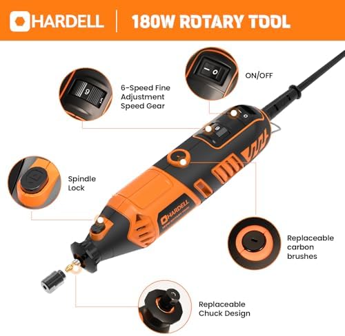HARDELL 180W Corded Rotary Tool Kit 6 Variable Speeds with Flex Shaft | 8000-35000RPM 153pcs Accessories Kit for Sanding, Polishing, Cutting, Engraving,Carving, DIY Crafts