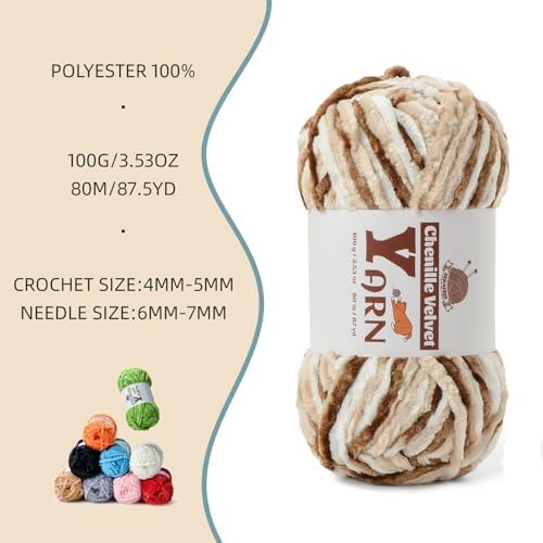 Chenille Crochet White Coffee Yarn 1 Pack