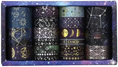 Galaxy Washi Tape Set - 20 Rolls Vast Universe Gold Foil Adhesive Tapes Star Arts Decorative Masking Tape Sets for Craft, Kids, Scrapbook, DIY, Gift Wrapping (3 Milky Way)