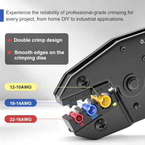 smseace Wire Crimping Tool for Insulated Electrical Connectors 22-10AWG Professional Ratcheting Terminal Crimper