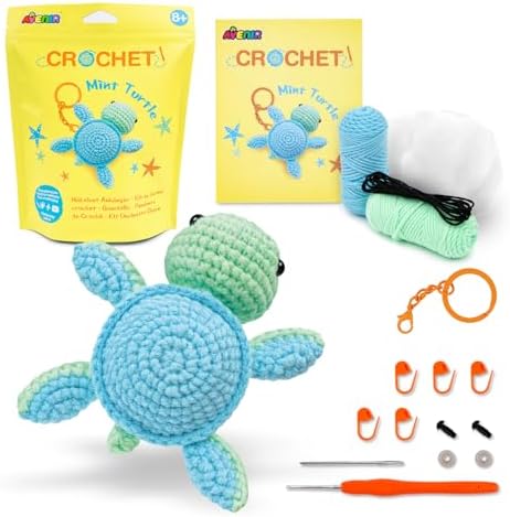 Avenir Crochet Kit for Beginners, Mint Turtle Animal Keychain Craft Set