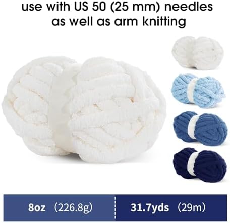 MABOZOO Assorted Chunky Yarn for Hand Knitting 8 Pack, Fluffy Jumbo Chenille Yarn, Soft Plush Yarn Bulky, Giant Thick Fuzzy Yarn for Arm Knitting,Cream & Multi Blue(31.7 yds,8 oz Each Skein)