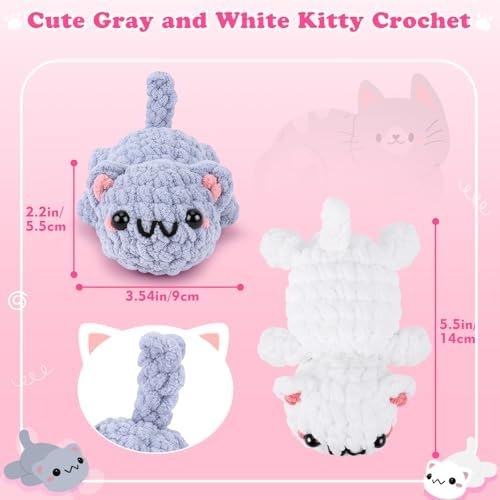 2PCS Kitty Crochet Kit for Beginners Cats Crochet Starter Kit for Adults