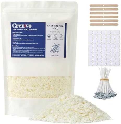 Crenovo Organic Soy Wax for Candle Making, Paraffin-Free, 2LB with 50 Wicks