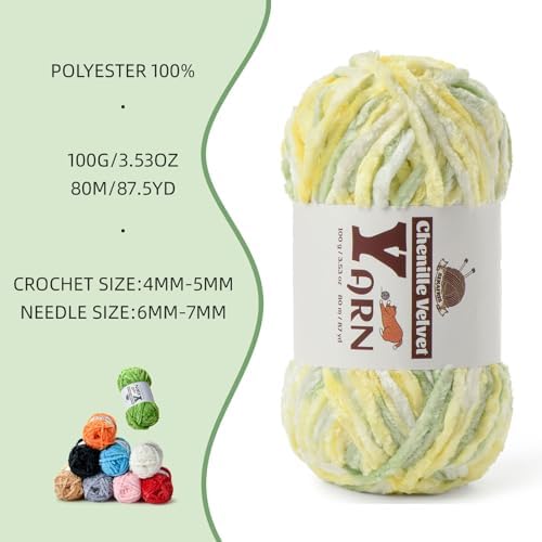 Chenille Crochet Greenish Yellow Yarn 1 Pack