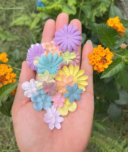 100 Pcs Handmade Mixed Mulberry Paper Flowers 18 mm - 1.5 Inch Scrapbooking Wedding DIY Craft Supplies Card (Pastels Tone)