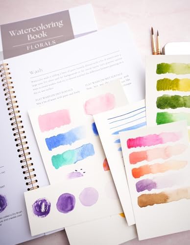 Floral Watercolor Workbook for Beginners with Cotton Cold Press Watercolor Paper, Pre-Outlined Designs, Step-by-Step Instructions & Online Videos – Premium Botanical Art Book for Adults & Gifts
