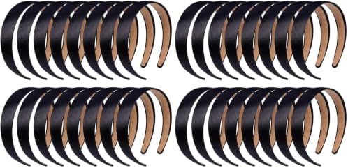 anezus 16 Pcs Satin Headbands Bulk 1 Inch Anti-slip Black Ribbon Hair Bands Plain Hard Headbands for Women Girls DIY Craft Hair Accessories (Black) (Pack of 2)