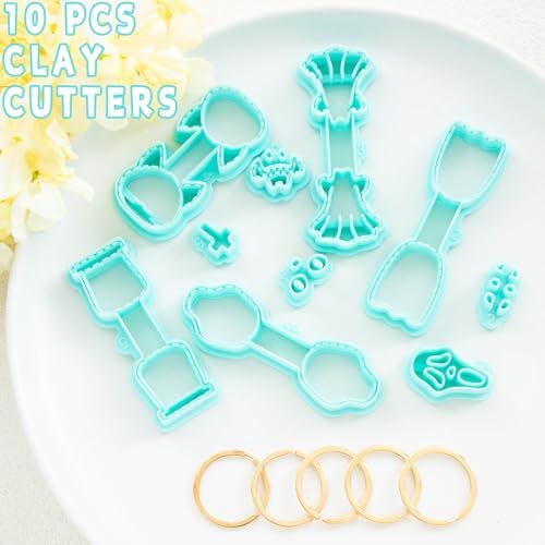 Tainsky Halloween Shapes Keychain Polymer Clay Cutter, 10 Shapes Fall Polymer Clay Keychain Cutters (B)