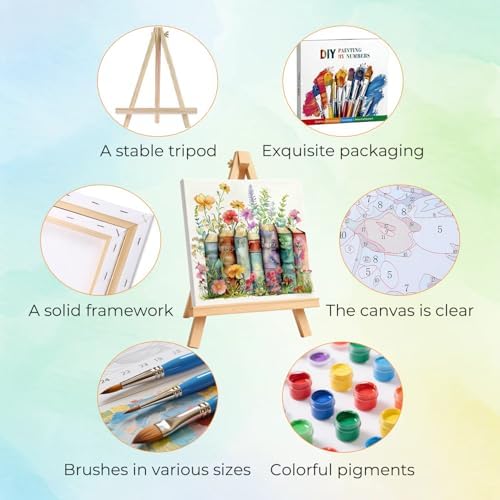 Amaieuin Book Paint by Numbers for Adults Beginners,Paint by Numbers Frame with Easel,DIY Number Painting for Adults for Home Wall Art Decor 10x10in