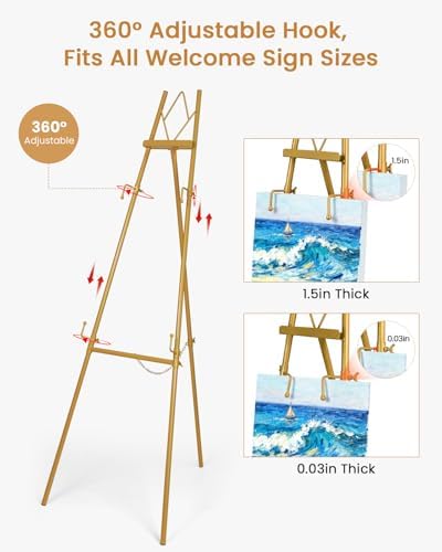 53.9" Gold Easel Stand for Sign, Heavy Duty Metal Display Easel with Storage Bag, Adjustable Art Easel for Wedding Sign, Painting, Picture
