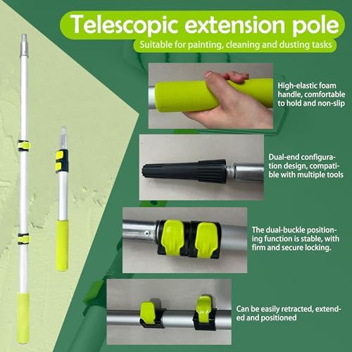 Paint Roller Kit with Extension Pole, 28 PCS Set, 2-4 Ft Pole, 4"9" Paint Rollers,Paint Roller Cleaner,Paint Brushes Set for Professional Painting,House Paint Roller for Latex and Oil Paints & Stains