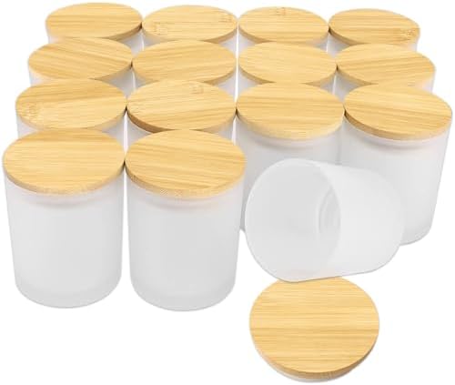SUPMIND 15 Pack Empty Candle Jars, 7oz Frosted Glass Jars with Bamboo Lids