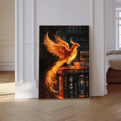 GOUOYANA Phoenix Diamond Art Kits for Adults, Full Drill Book Phoenix Diamond Painting Kits for Beginners, DIY Full Rhinestone 5D Diamond dots (Gemstone Craft), Home Wall Decoration (12x16 inch)