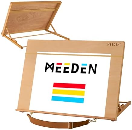 MEEDEN Large Tabletop Drawing Easel: A2 Wooden Sketching Board for Painting | Portable Beech Wood Desktop Art Easel - 5 Position Adjustable Easel with Shoulder Strap for Adult, Artist, Beginner & Student