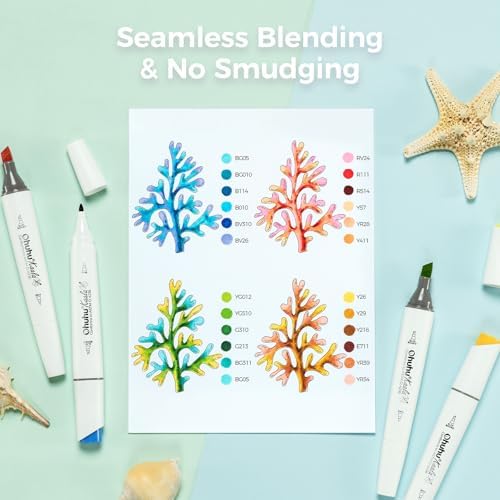 Ohuhu Alcohol Markers Fine& Slim Broad 60 Colors for Adult Beginners Artist